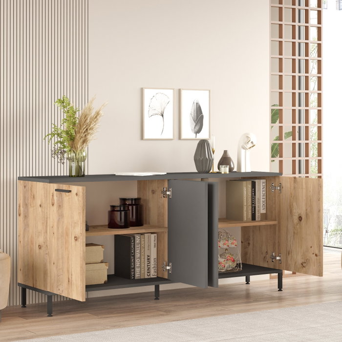 Hanah Home Rl4-Aa Consola Pino Atlántico y Antracita, 160x71.8x40 cm